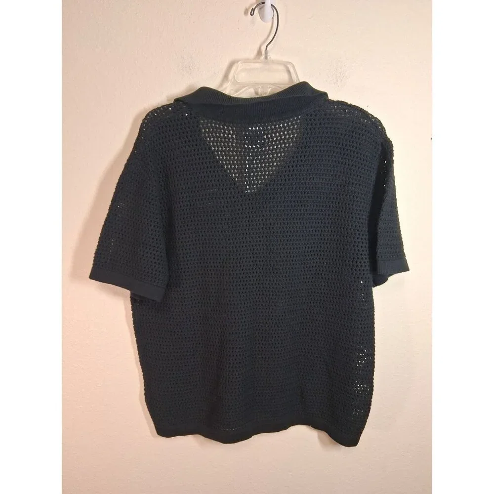 NWT RSQ Sweater Short Sleeve Open Knit Collared Black Men's Size Medium